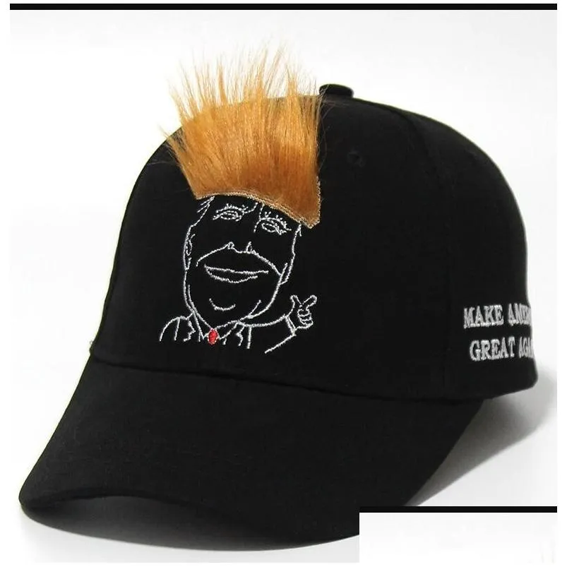 trump 2024 embroidery hat with hair baseball cap trump supporter rally parade cotton hats 