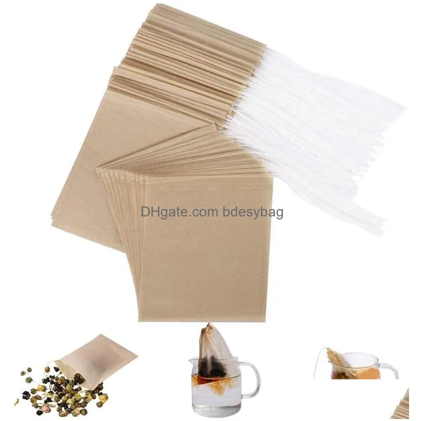 100 pcs/lot tea filter bag coffee tools natural unbleached empty paper infuser with drawstring for loose leaf white color
