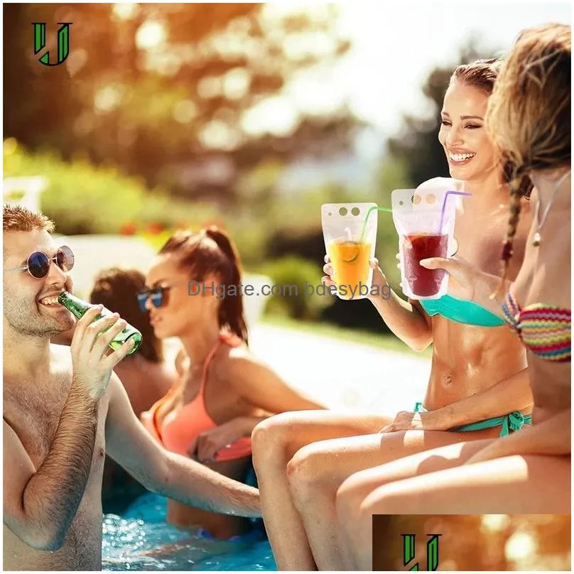 drink pouches with straw smoothie bags juice bag with straws heavy duty hand-held reclosable ice drinking pouch