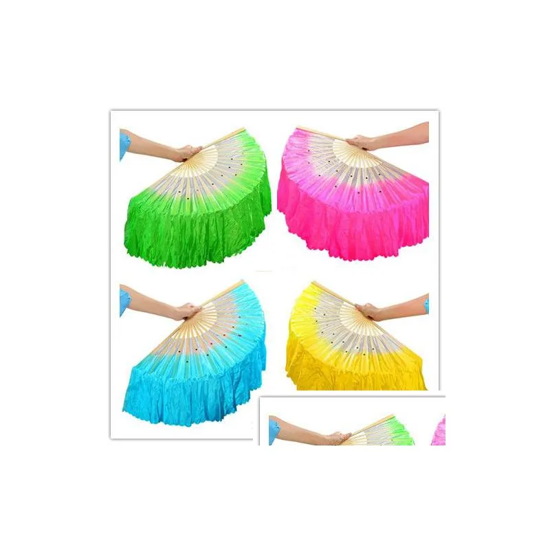 hot festive chinese silk dance fan handmade fans belly dancing props 5 colors kd