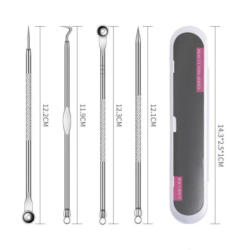 4pcs blackhead remover tool kit professional dual heads cleaning set stainless steel pimple acne extractor skin care beauty facial pore