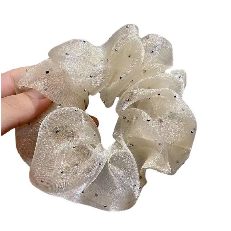 mesh wave nod flower large intestine ring high grade feeling temperament ball head large intestine hair ring hair ornament net red star