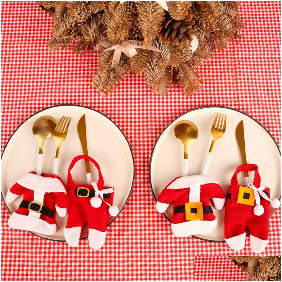 christmas silverware holders xmas cutlery holder party decorations santa suit dinner table decor knife fork pocket bags jk1910