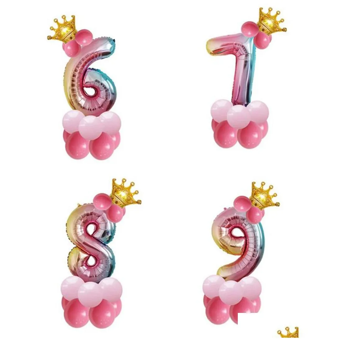 new festive 13pcs/set birthday balloons rainbow number foil balloons kids 1st birthday party decorations balloons happy birthday