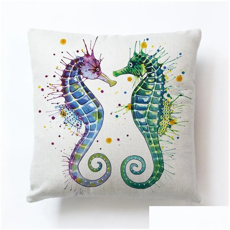 soft super linen pillow case private rectangular seahorse turtle fish lovely animal sofa cushion