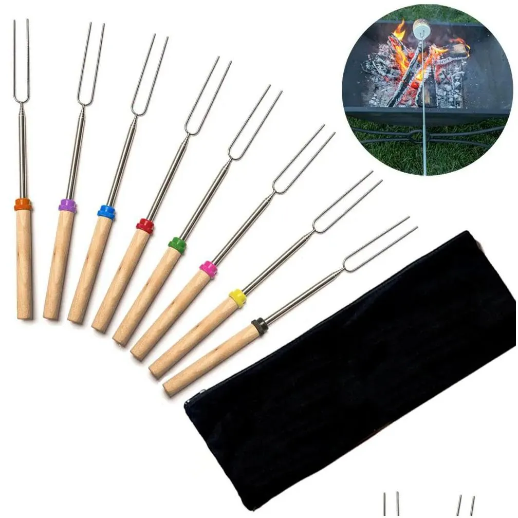 ups camping campfire marshmallow hot dog telescoping roasting fork sticks skewers bbq forks stainless steel random color 0523