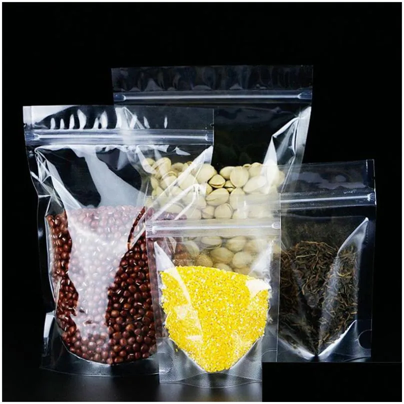 100pcs lot stand up bag transparent plastic zipper bags smell proof packaging reusable food storage pouches for coffee tea