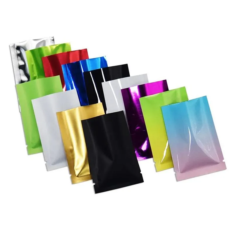 100pcs lot aluminum foil bags open top smell proof flat pouches food jewelry cosmetic package bag colorful plastic retail packaging