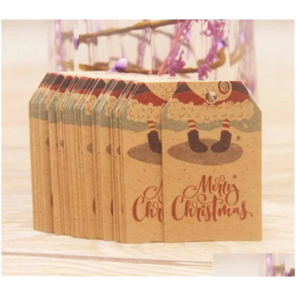 new festive 5x3cm 100 pcs merry christmas tags kraft paper card gift label tag diy hang tags gift wrapping decor gift card