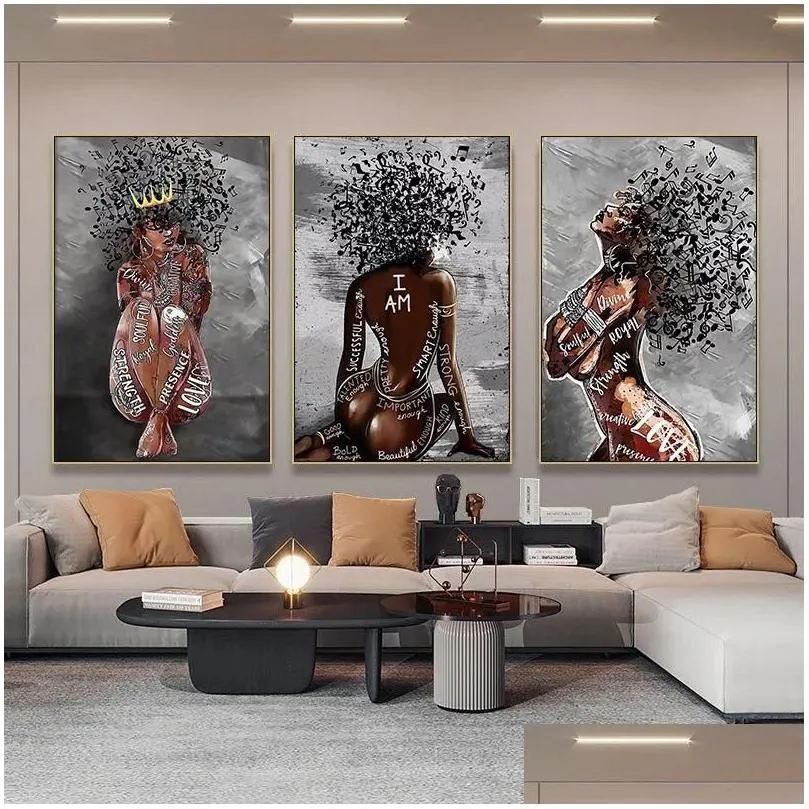 paintings abstract african girl canvas posters and prints music symbol black woman art painting wall pcitures for home decor