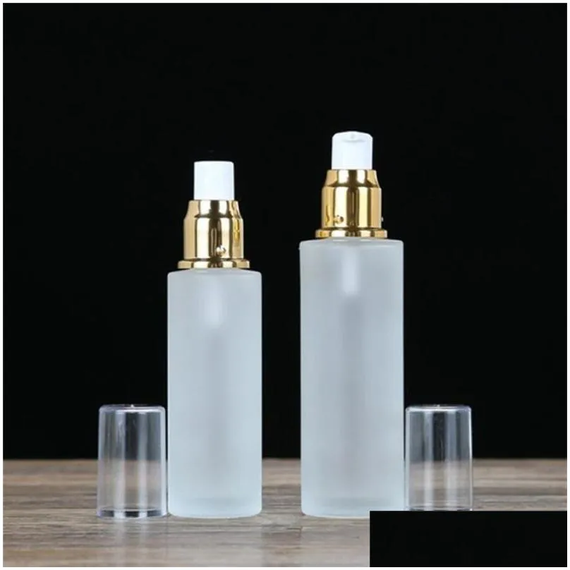 frosted glass cosmetic bottle makeup lotion pump container refillable mist spray perfume bottles 20ml 30ml 40ml 50ml 60ml 80ml 100ml