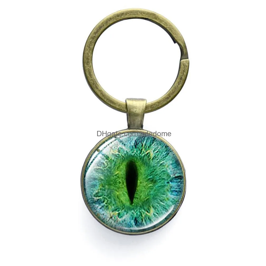 bright color dragon eyes glass cabochon charm key chain vintage evil eye car keychain zinc alloy key ring holder men accessories