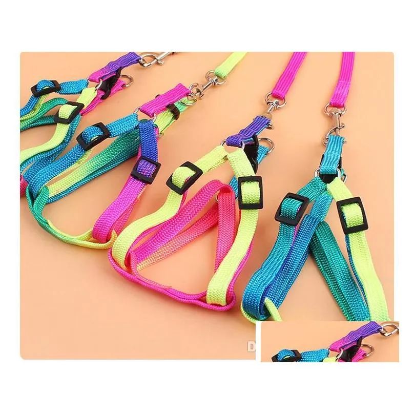 adjustable small pet dog leash harness nylon colorful puppy lead leashes walk out hand strap vest collar for dog cat rabbit