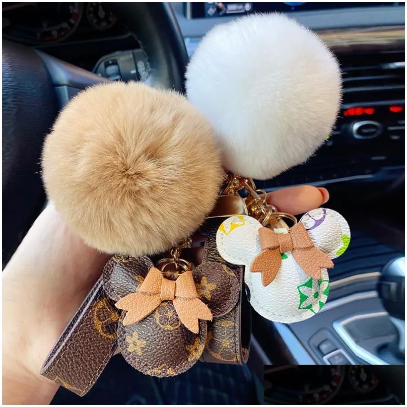 fashion car keychain favor mouse flower bag purse pendant charm brown keyring holder for men gift pu leather lanyard key chain