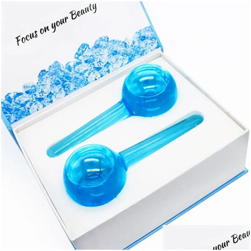 2pcs/pack facial massage globes ice ball energy beauty crystal glass cooling ice globes water wave for face wrinkle remover skin care