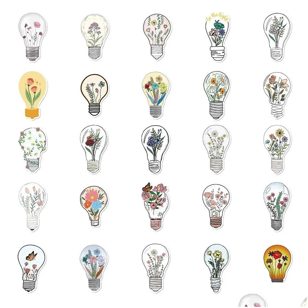 50pcs graffiti skateboard stickers creative bulb flower for car baby scrapbooking pencil case diary phone laptop planner decoration book album kids toys