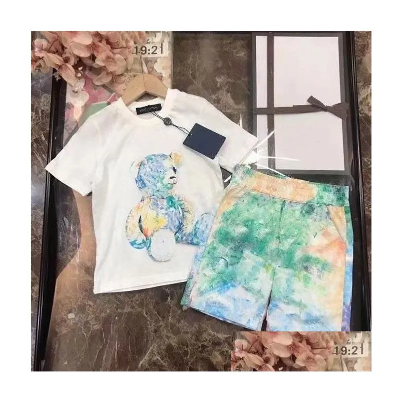 designer kids clothing sets baby boy shirts two-piece suit autumn girl suits child t shirts pants shorts 3 styles size 90-160 autum