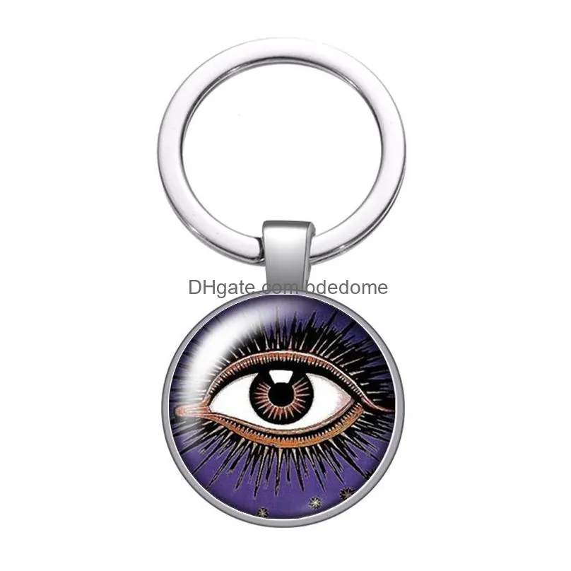 punk pupil eye fashion glass cabochon keychain bag car key chain ring holder charms silver plated keychains for men women gifts