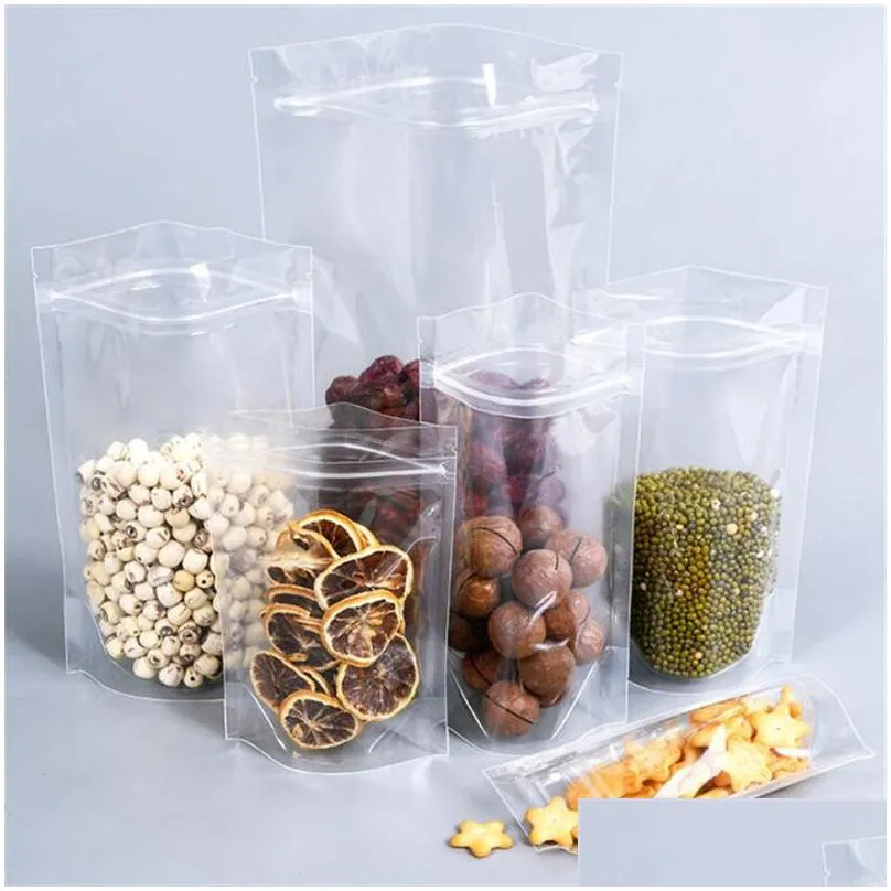 100pcs lot stand up bag transparent plastic zipper bags smell proof packaging reusable food storage pouches for coffee tea snack