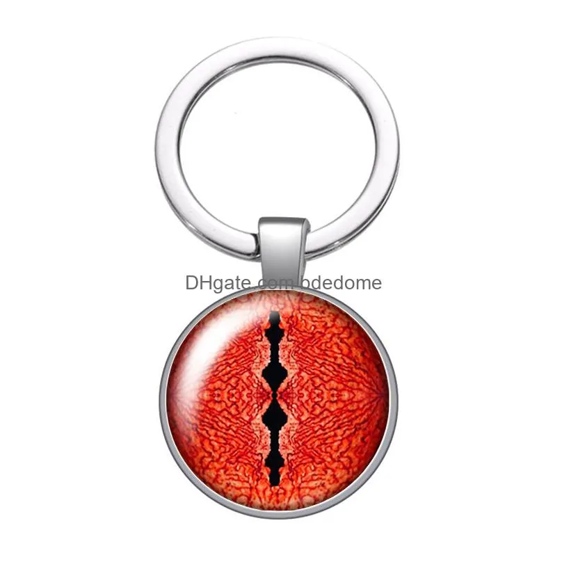 pupil eye write round eye glass cabochon keychain bag car key chain ring holder silver color keychains for men women gifts