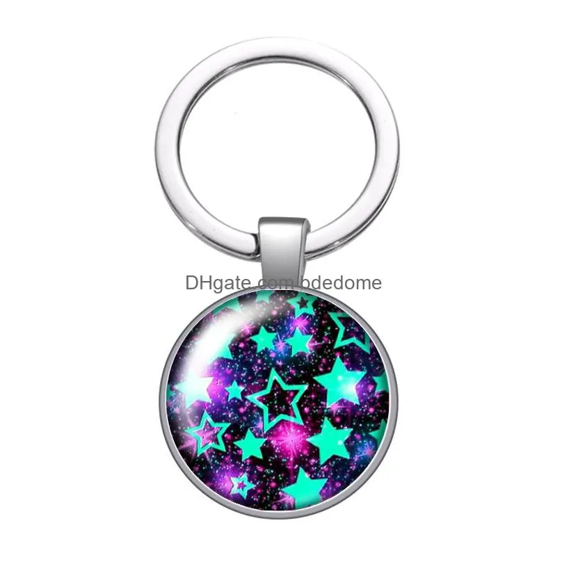 beauty shinning style star dots bubble glass cabochon keychain bag car key rings holder silver plated key chains men women gifts