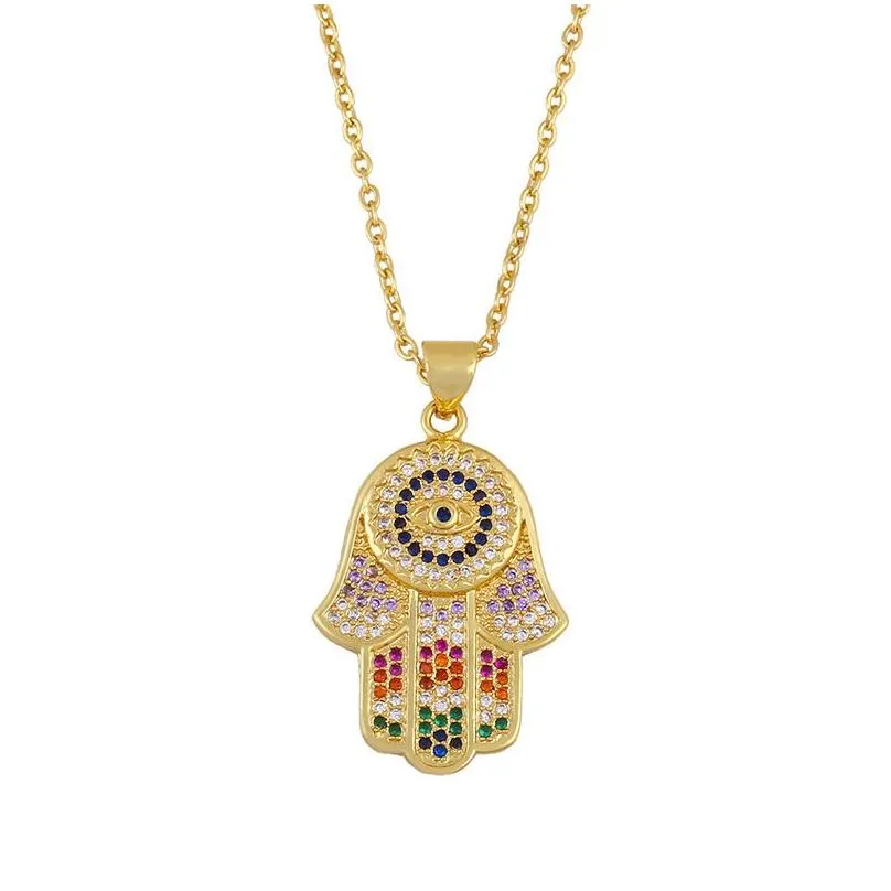 evil eye necklace iced out pendant luxury colorful cz collar necklaces fashion women girl 18k gold plated cubic zirconia choker jewelry