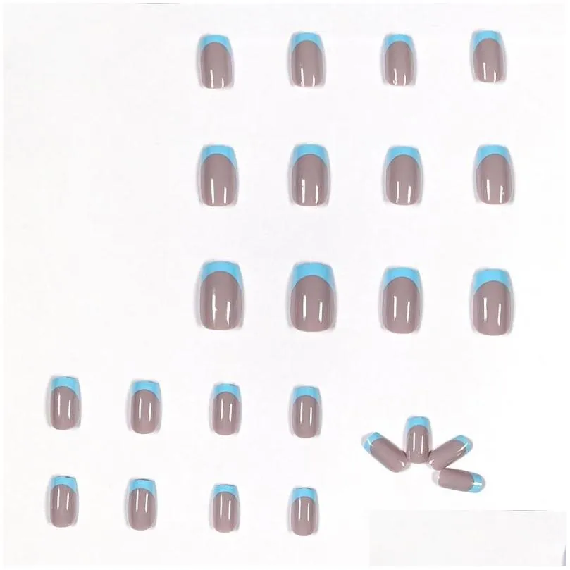 false nails 24pcs/box press on detachable manicure tool artificial nail tips short french fake wearable