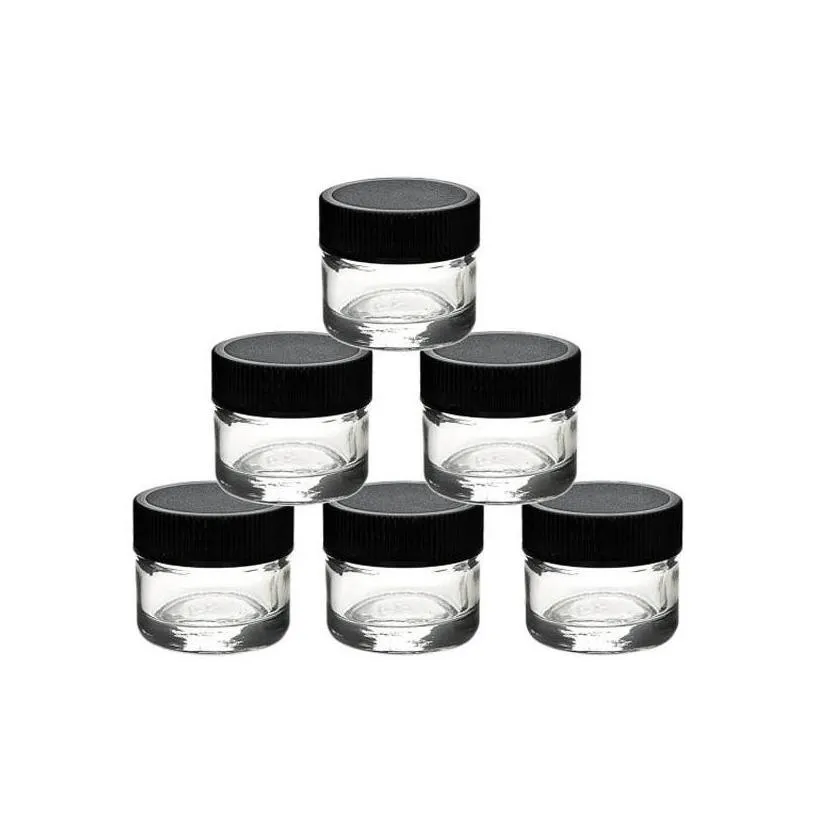 wholesale Packing Bottles Food Grade 5Ml Clear Glass Jar Bottle With Black Cap For Dab Extracts Shatter Live Resin Rosin Wax Concentrates Cont