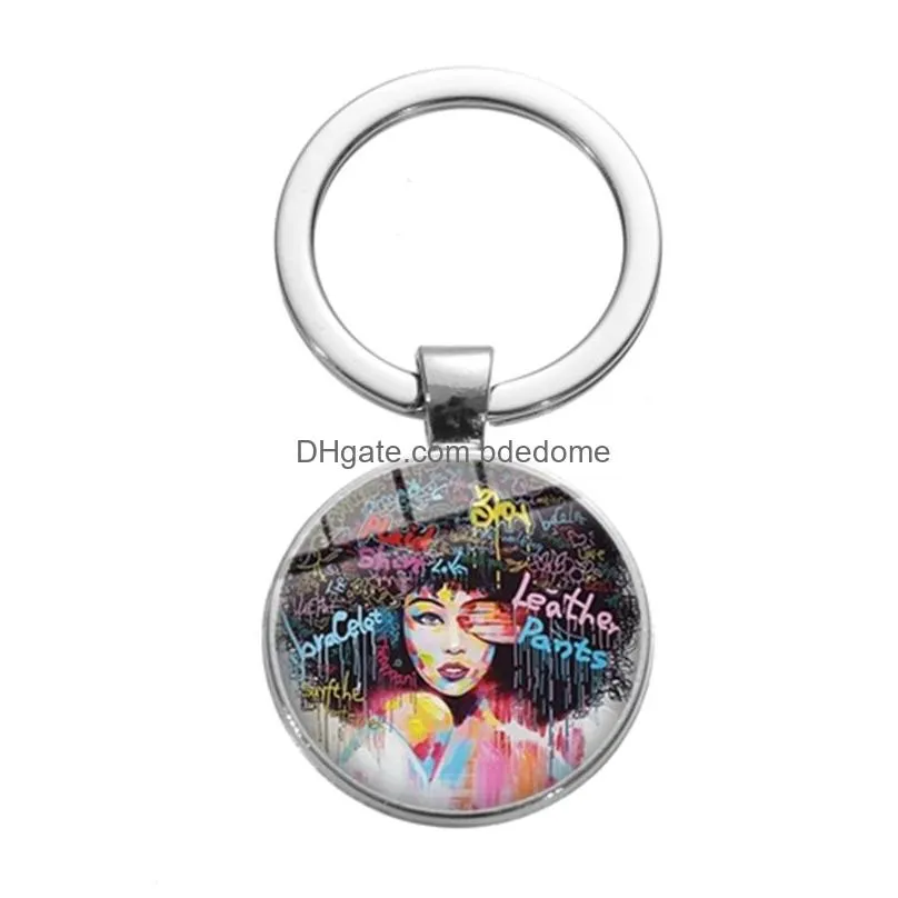 african abstract art painting afro women keychain fashion unique african female photos glass key chain birthday trinkets