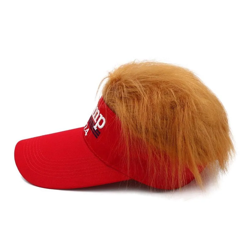 trump 2024 embroidery hat with hair baseball cap trump supporter rally parade cotton hats 
