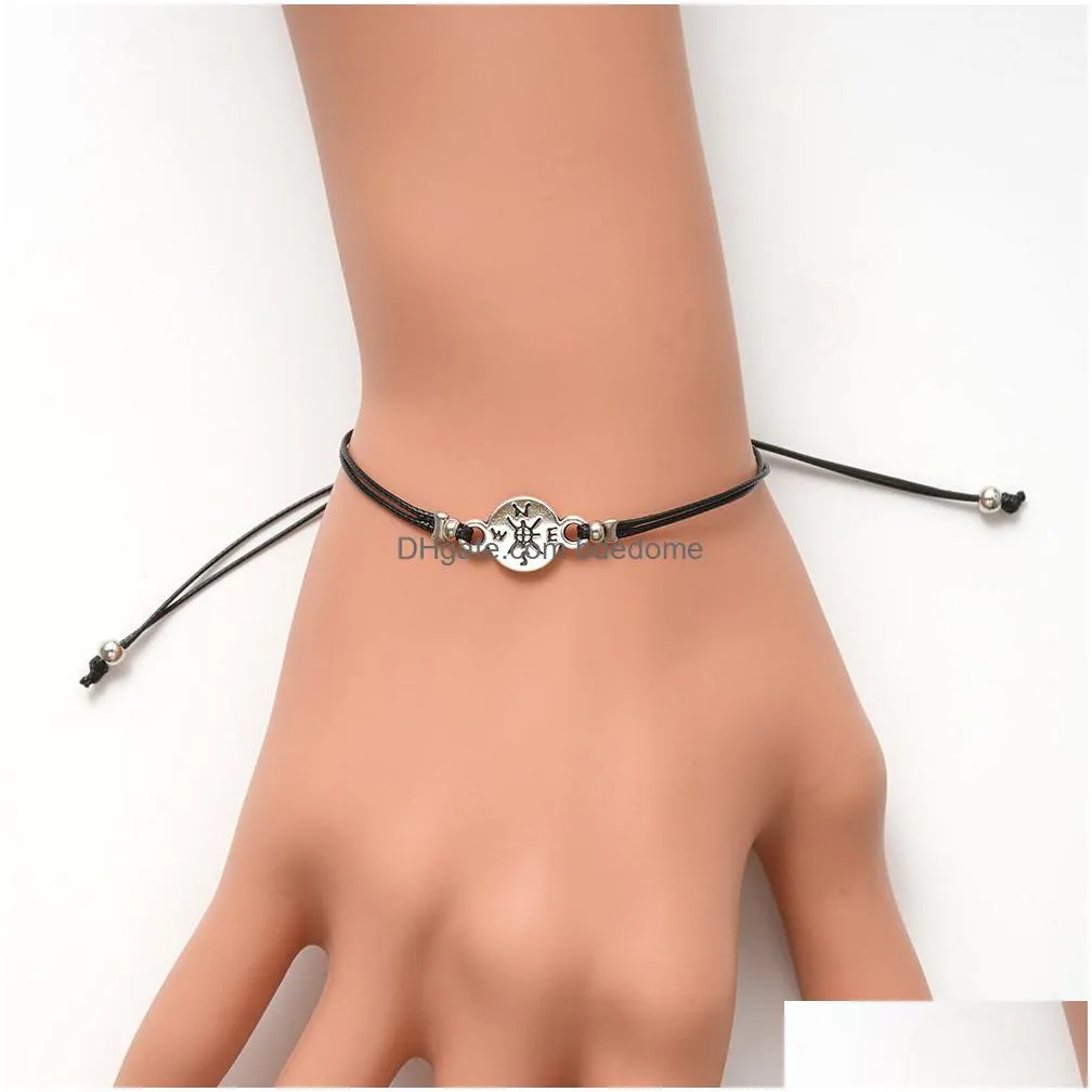hombres regalos compass charm bracelets one for you one for me black string braiding couple bracelet for men women card