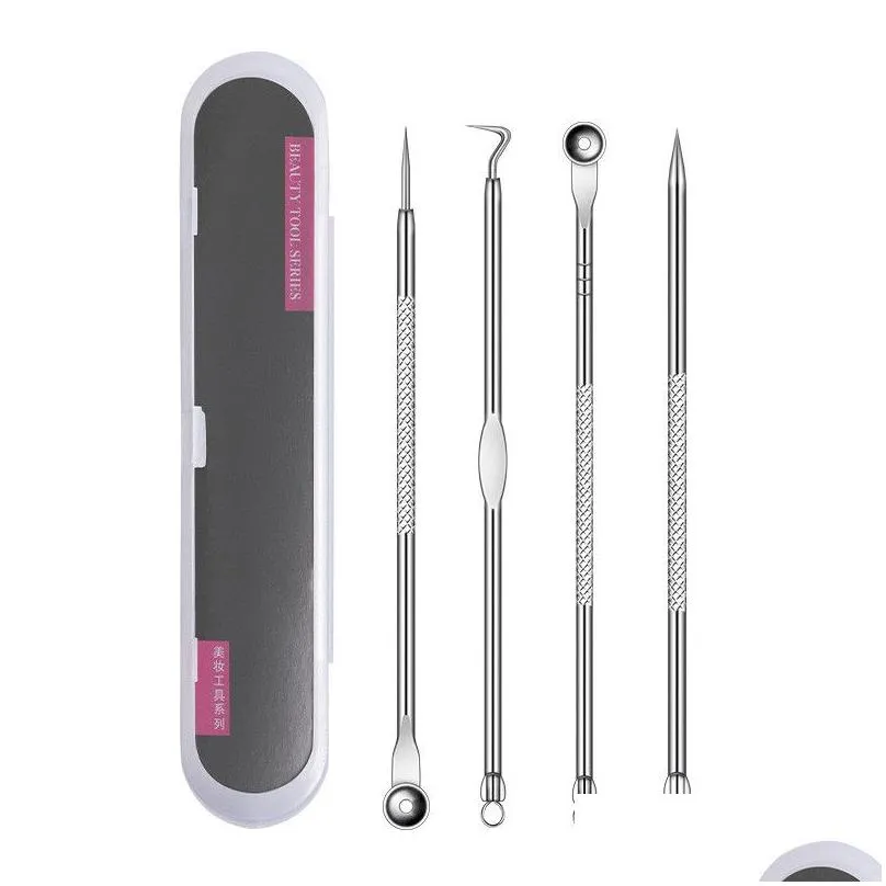 4pcs blackhead remover tool kit professional dual heads cleaning set stainless steel pimple acne extractor skin care beauty facial pore