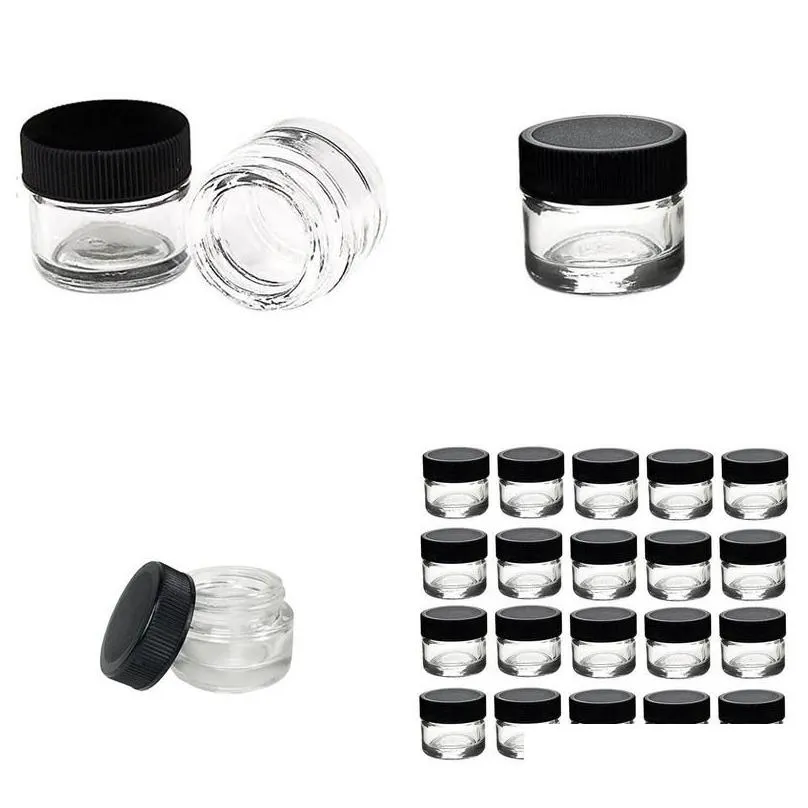 wholesale Packing Bottles Food Grade 5Ml Clear Glass Jar Bottle With Black Cap For Dab Extracts Shatter Live Resin Rosin Wax Concentrates Cont