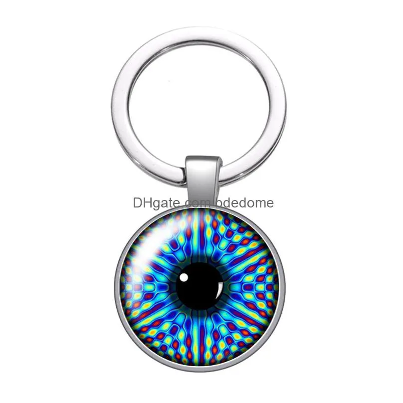 magical eye style pupil pattern glass cabochon keychain bag car key rings holder charms silver plated key chains man women gifts