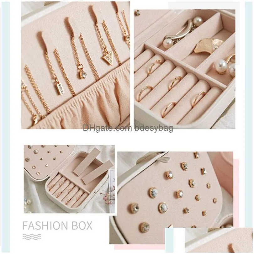 portable pu leather jewelry box fashion travel jewelry organizer display storage case double layer holder for rings earrings necklace