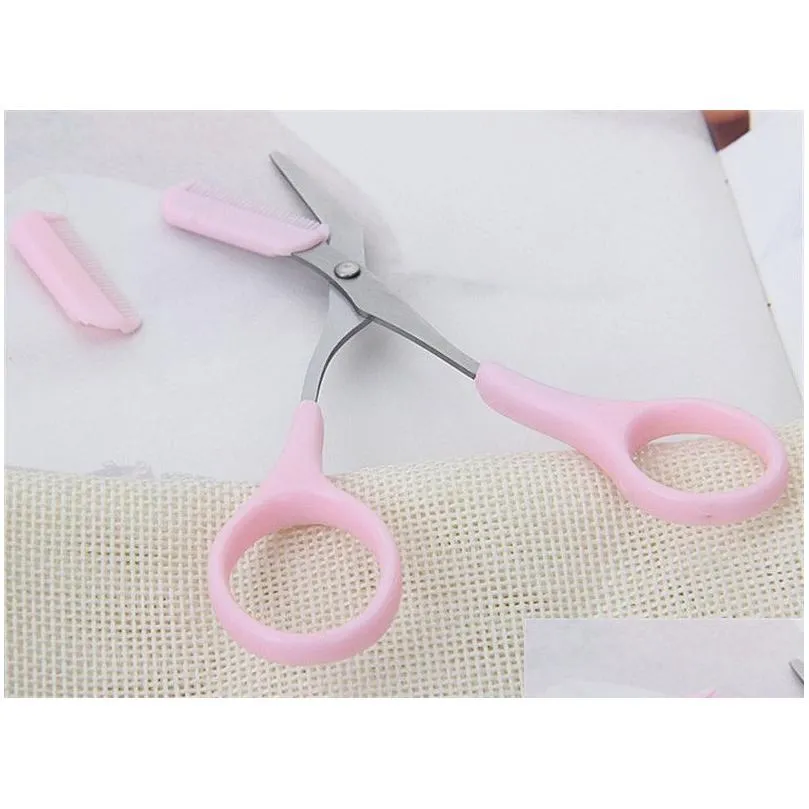 pink eyebrow trimmer scissors with comb lady woman men hair removal grooming shaping shaver eye brow trimmer eyelash hair clips