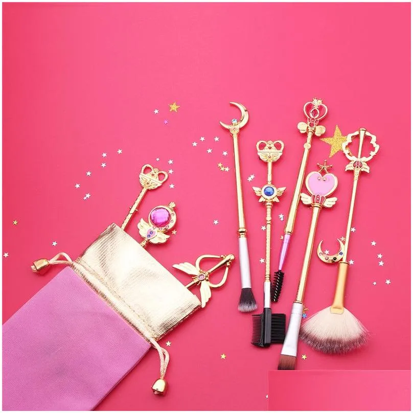 8pcs/set metal makeup brushes set sailor moon cosmetics makeup brush kit pincel makeup brushes tools eye liner shadow eyebrow make up