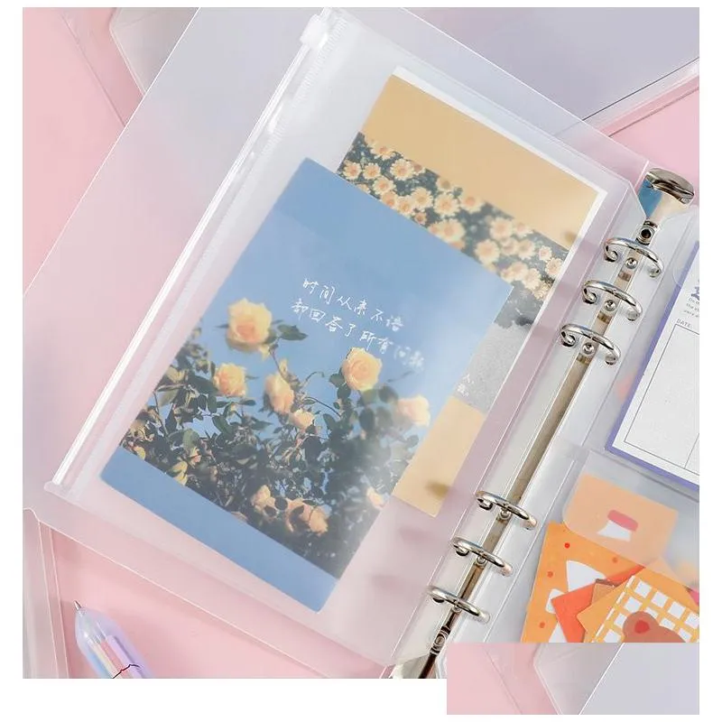 pvc a5 a6 a7 binder pockets zipper bag folders for 6-ring notebook binders files reports binder