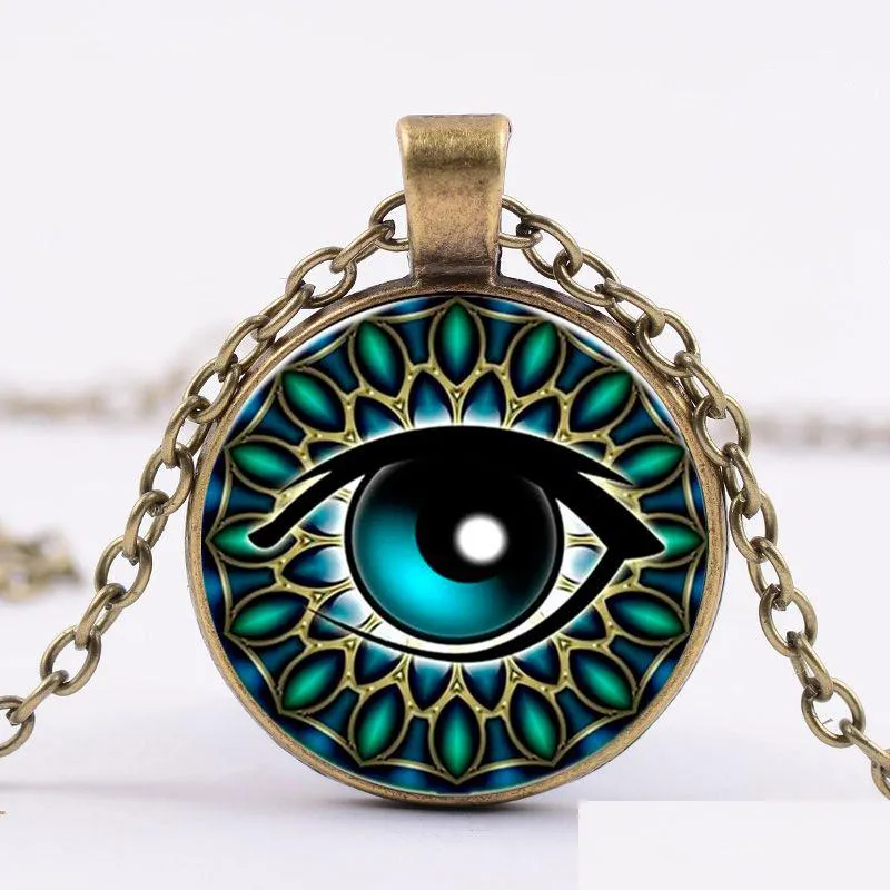 egyptian gods power eye necklace eye of horus amulet symbol pendant women men glass necklace mandala vintage photo choker