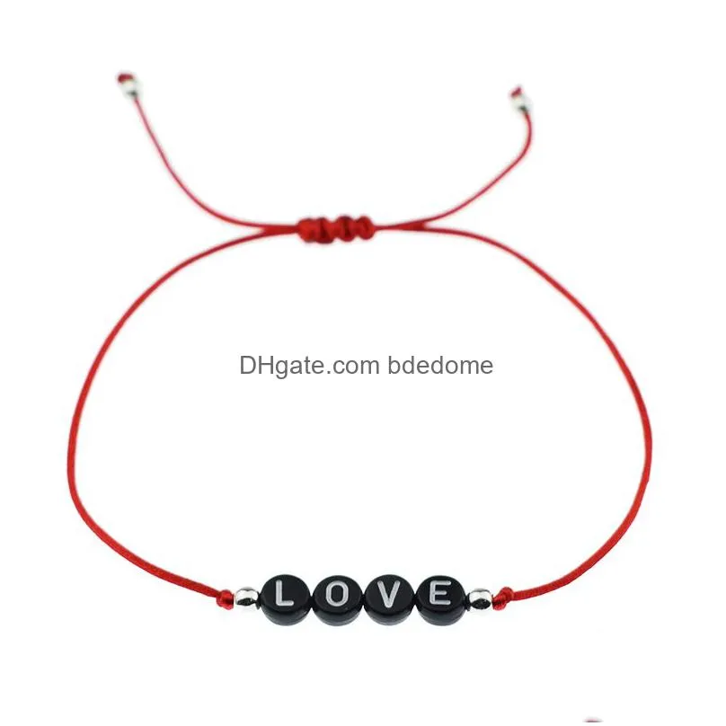 new lucky handmade women men red black rope adjustable string love letter beads bracelets couples diy custom made jewelry gifts