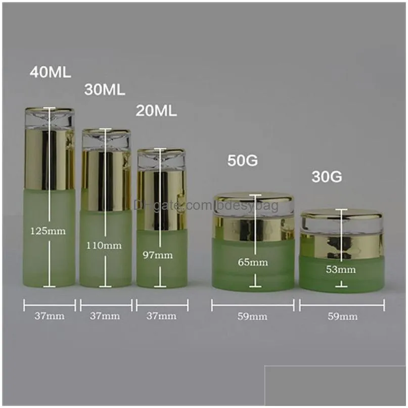 frosted green cosmetic glass lotion bottle packaging container with plastic cap empty spray bottles 20ml 30ml 40ml 60ml 80ml 100ml