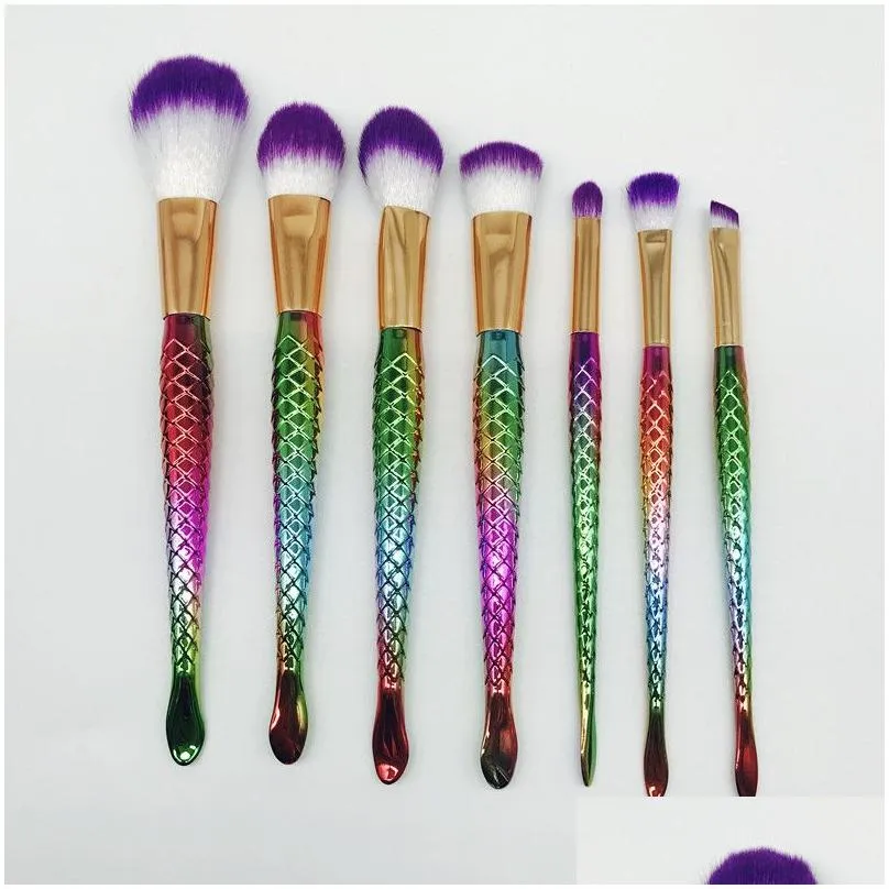 mermaid blending makeup brush sets 3d flower foundation cosmetic brush diamond brush kit thread cosmetic make up rainbow brushes set