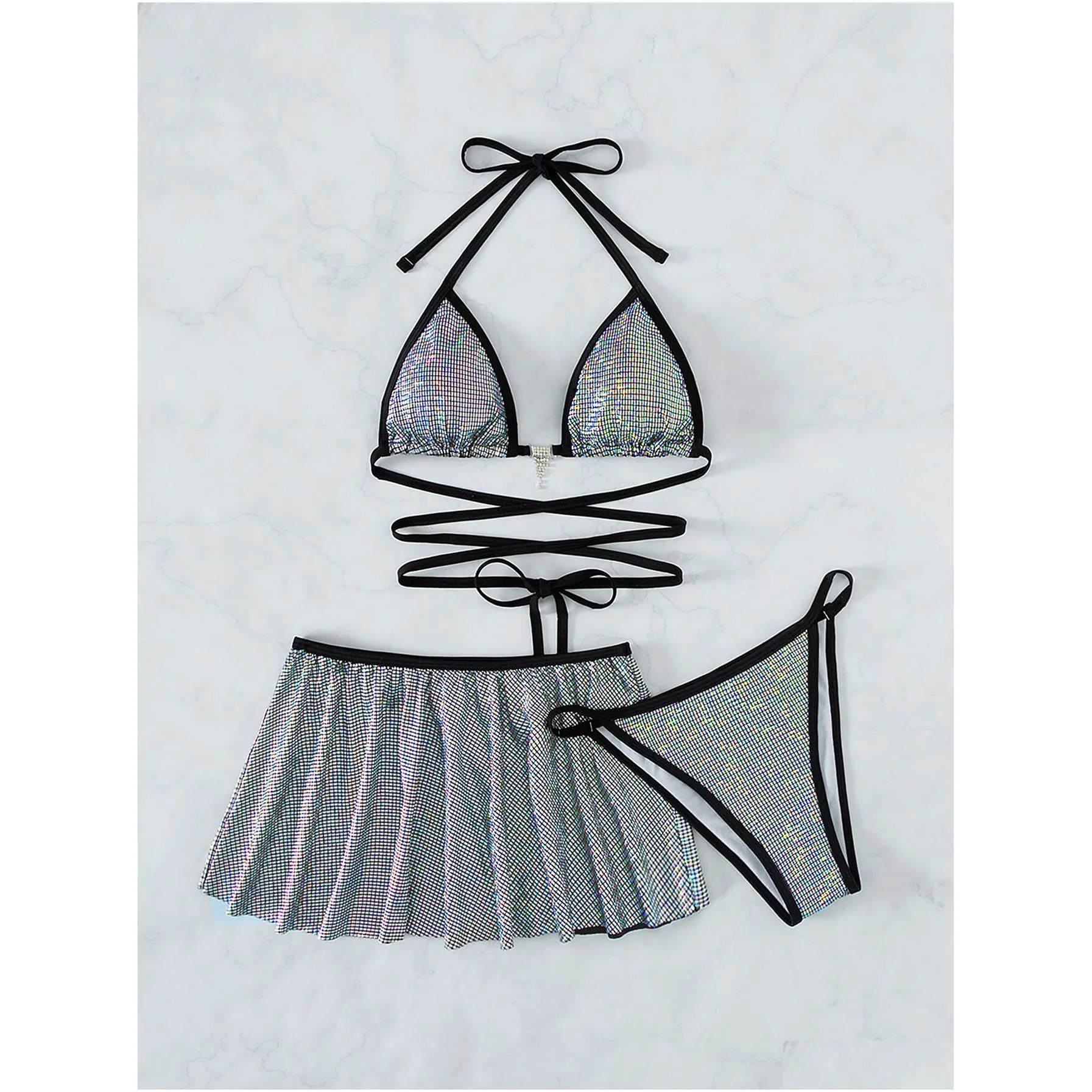 womens swimwear wrap around halter with skirt bikini women female swimsuit three-pieces set bather bathing suit swim lady v4379