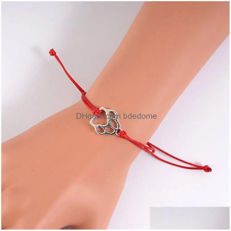 silver malinois dog cat paw connection charms cuff multilayer wax rope animal pet bracelets women men with card bracelet jewelry
