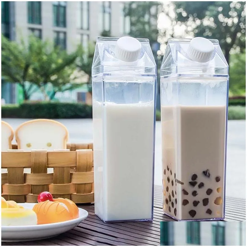 plastic clear milk carton shaped water bottles portable drinking sports milk cups water bottle with lid