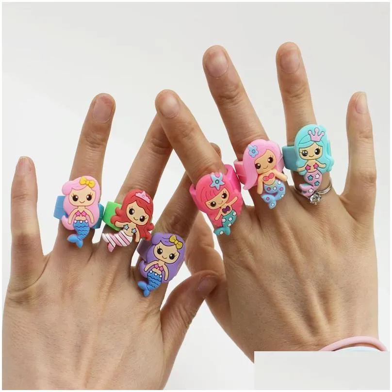 mermaid ring kids baby cartoon mermaid finger ring child birthday party favors supplies christmas birthday gift