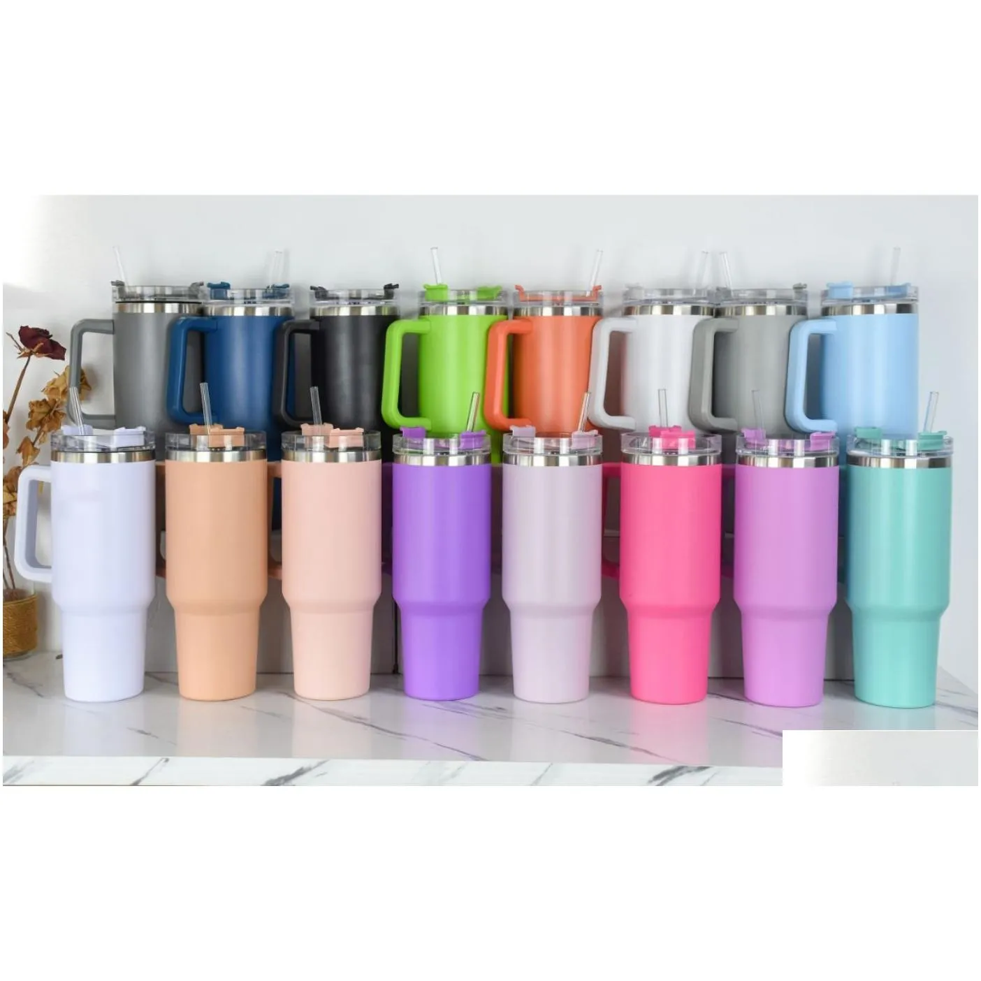 40oz stainless steel tumbler with handle lid straw big capacity beer mug water bottle powder coating outdoor camping cup vacuum insulated drinking