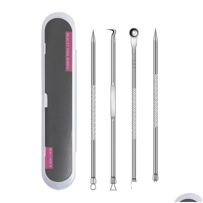 4pcs blackhead remover tool kit professional dual heads cleaning set stainless steel pimple acne extractor skin care beauty facial pore