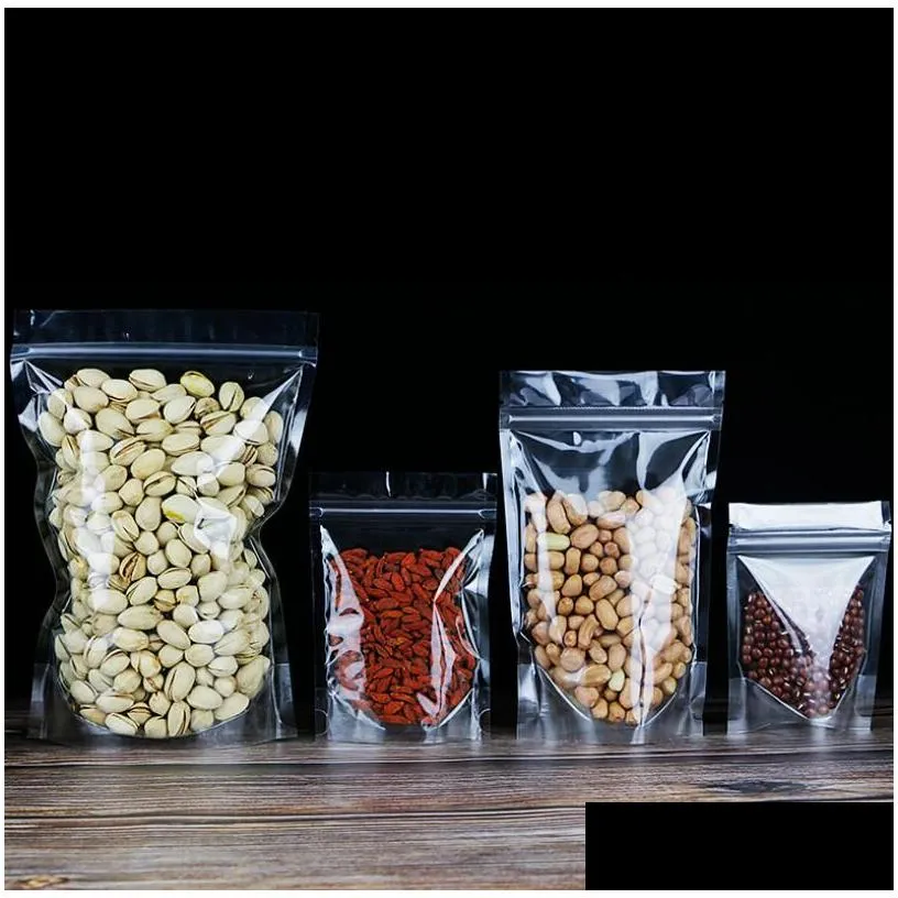 100pcs lot stand up bag transparent plastic zipper bags smell proof packaging reusable food storage pouches for coffee tea snack