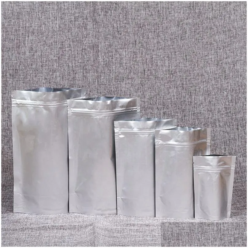 stand up zipper bag silver aluminum foil pouch resealable food storage bags smell proof retail packaging